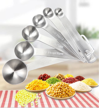 6 piece stainless steel measuring spoon set engraved kitchen baking cooking spice measurement tools-2