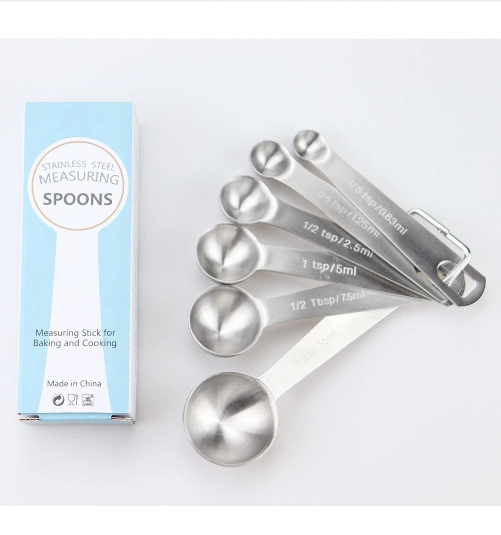 6 piece stainless steel measuring spoon set engraved kitchen baking cooking spice measurement tools