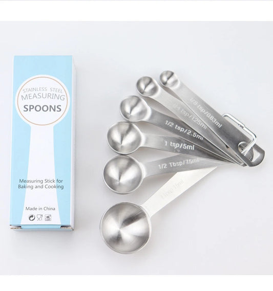 6 piece stainless steel measuring spoon set engraved kitchen baking cooking spice measurement tools