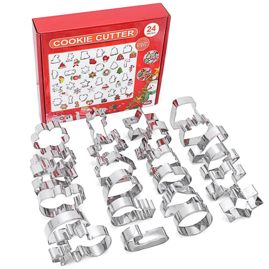 24PCS Stainless Steel Christmas Cookie Cutter Set Holiday Baking & Dessert Mold | Festive Biscuit & Fondant Cutter Shapes