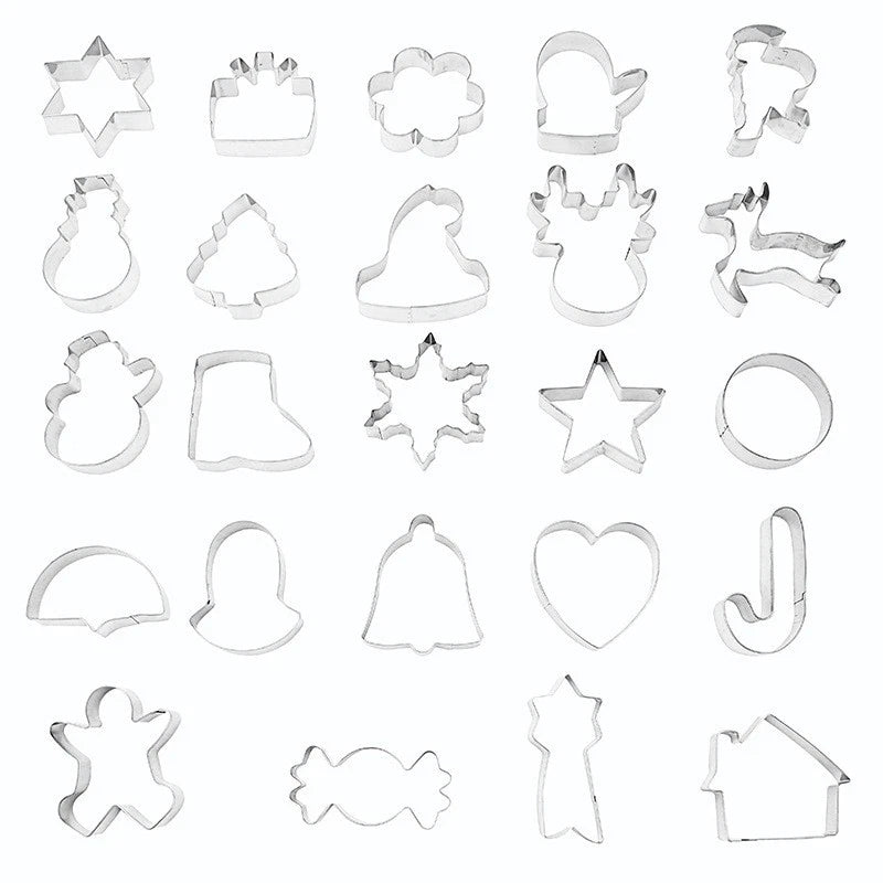 24PCS Stainless Steel Christmas Cookie Cutter Set Holiday Baking & Dessert Mold | Festive Biscuit & Fondant Cutter Shapes