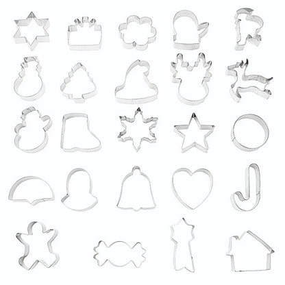 24PCS Stainless Steel Christmas Cookie Cutter Set Holiday Baking & Dessert Mold | Festive Biscuit & Fondant Cutter Shapes