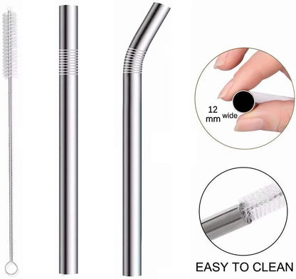 Metal Drinking Reusable Stainless Steel Party Straws Durable Easy Clean Set of 10 | Eco-Friendly Smoothie & Cocktail Straw Set