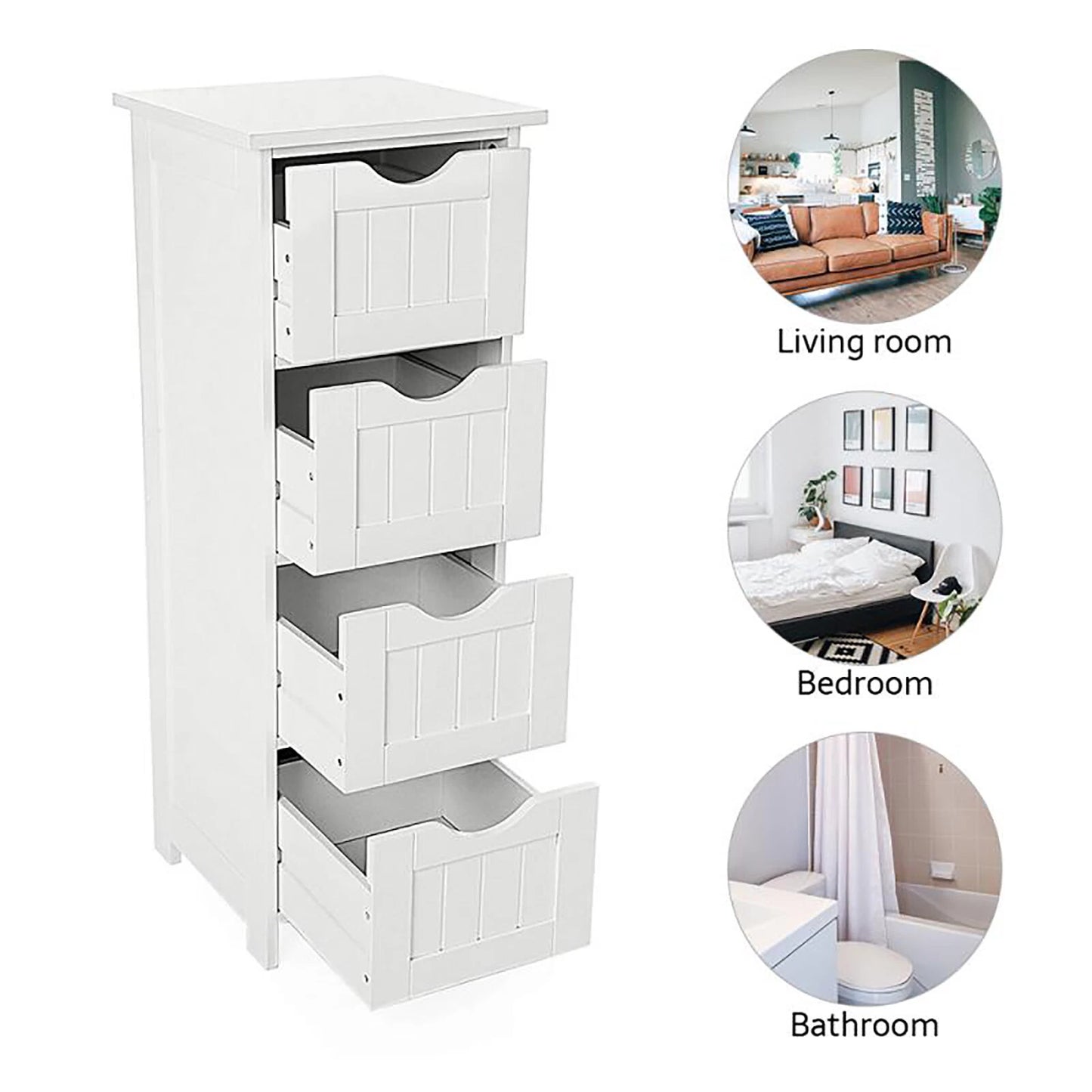 White 4 drawer bathroom cabinet free standing storage cupboard for living room and home organization-3