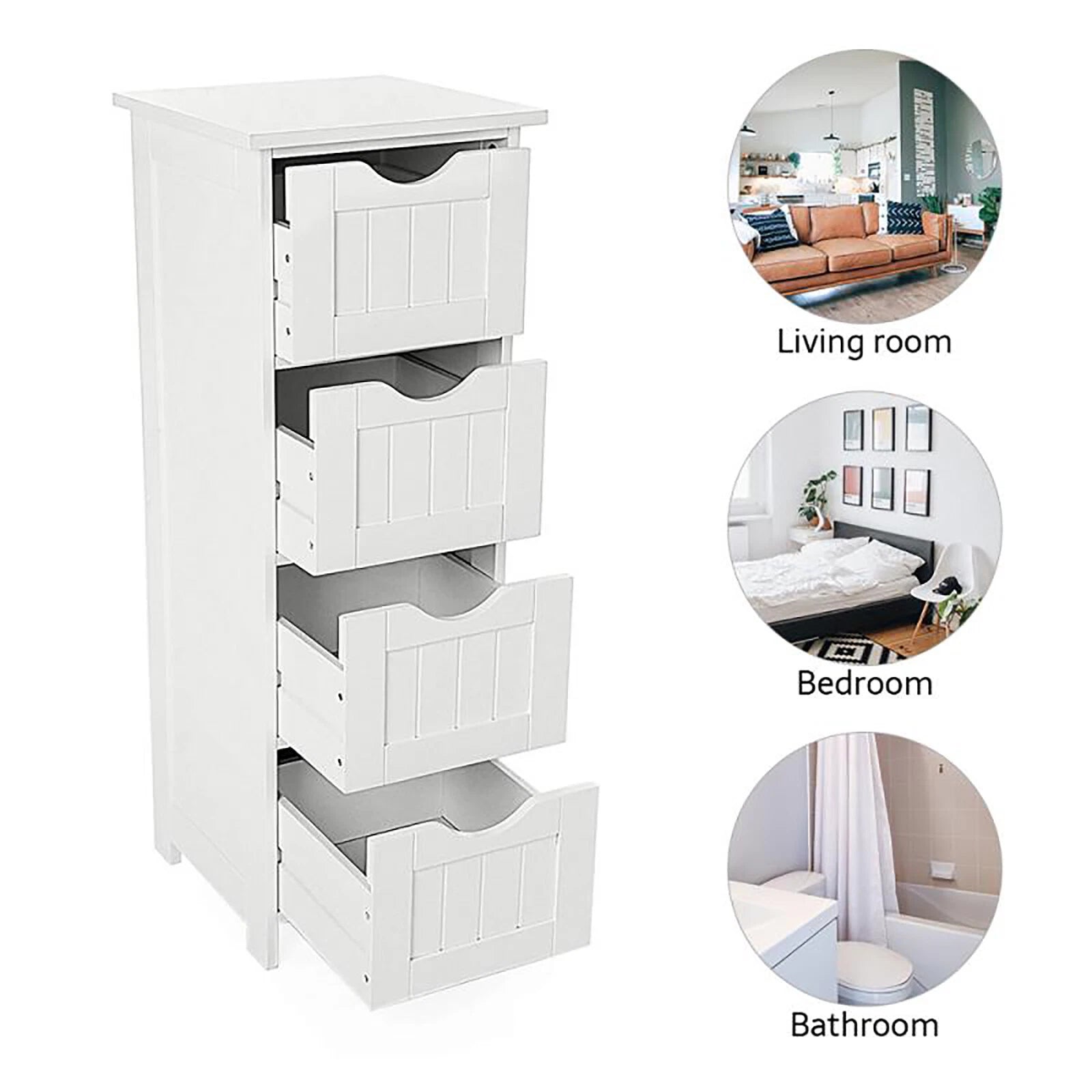 White 4 drawer bathroom cabinet free standing storage cupboard for living room and home organization-3