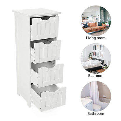 White 4 drawer bathroom cabinet free standing storage cupboard for living room and home organization-3