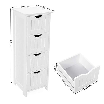 White 4 drawer bathroom cabinet free standing storage cupboard for living room and home organization-2