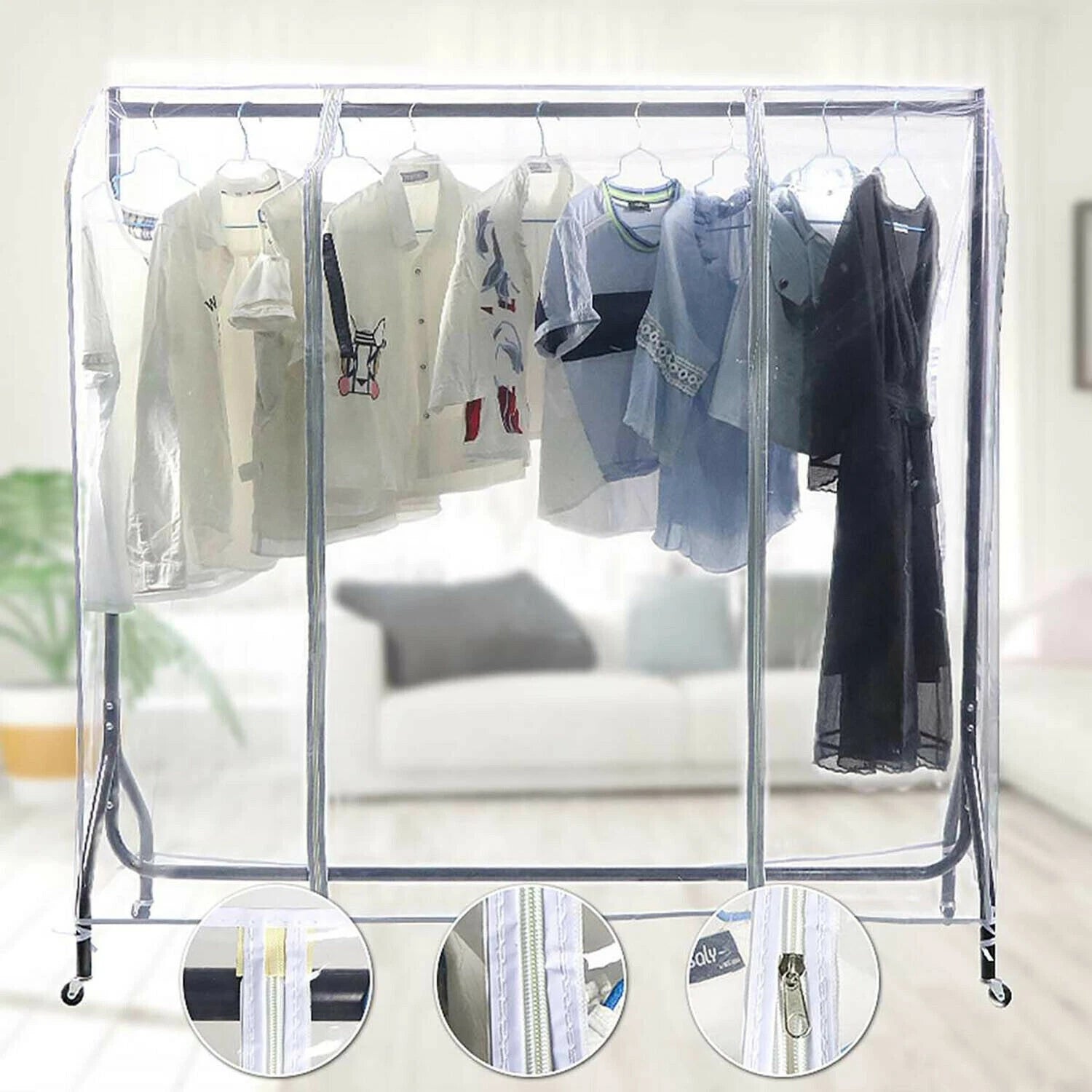 4ft clear transparent clothes rail cover with zip closure for garment and clothing rack protection UK