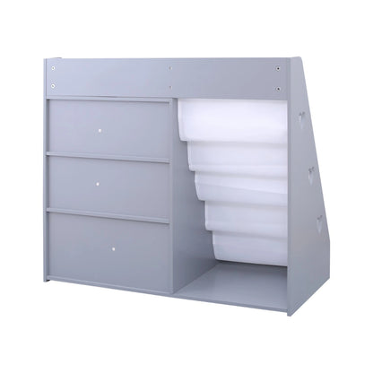 4 tier grey wooden kids sling bookshelf with 5 layer baby book storage rack for nursery and playroom