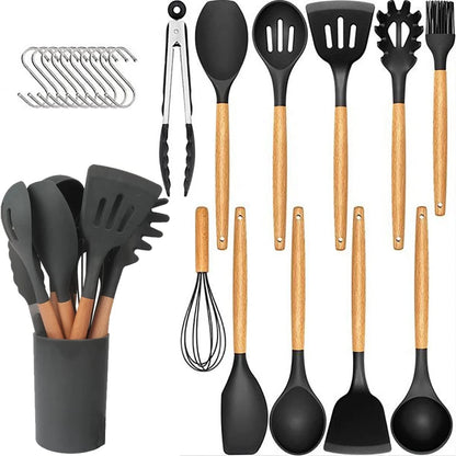 22 piece silicone kitchen utensil set heat resistant cookware tools for cooking baking and non-stick kitchen use