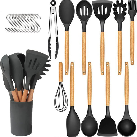 22 piece silicone kitchen utensil set heat resistant cookware tools for cooking baking and non-stick kitchen use