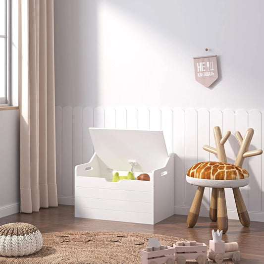 Wooden kids toy box storage chest bench with safety hinged lid for nursery and playroom organization-1