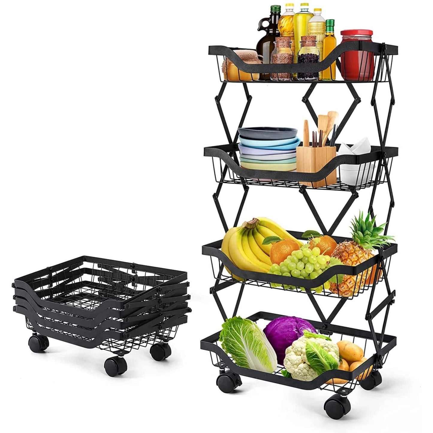 4 tier rotating kitchen storage trolley cart mobile vegetable shelf rack organizer with wheels