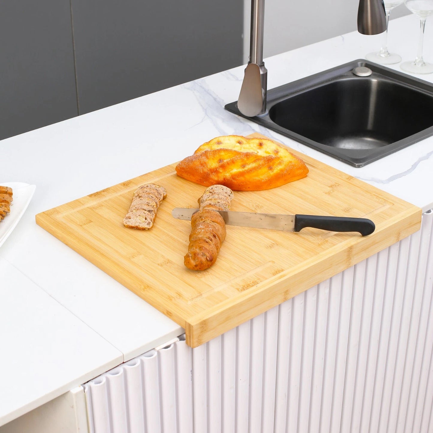 Bamboo counter edge chopping board wooden kitchen cutting board for food preparation and serving-1