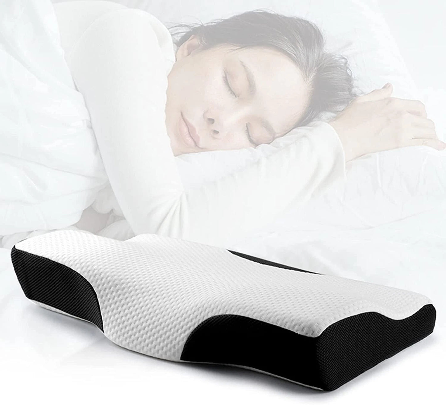 Memory foam contour orthopaedic pillow for neck back support sleeping cervical spine alignment cushion UK-1