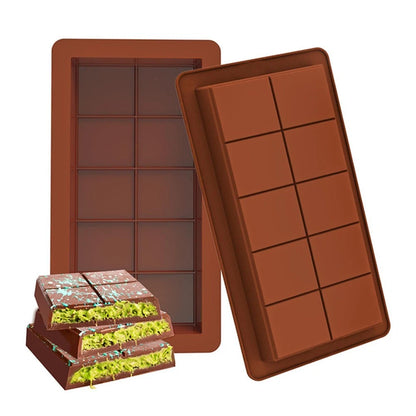 Set of 2 silicone chocolate bar moulds 10 square deep non-stick baking trays for chocolate candy dessert making