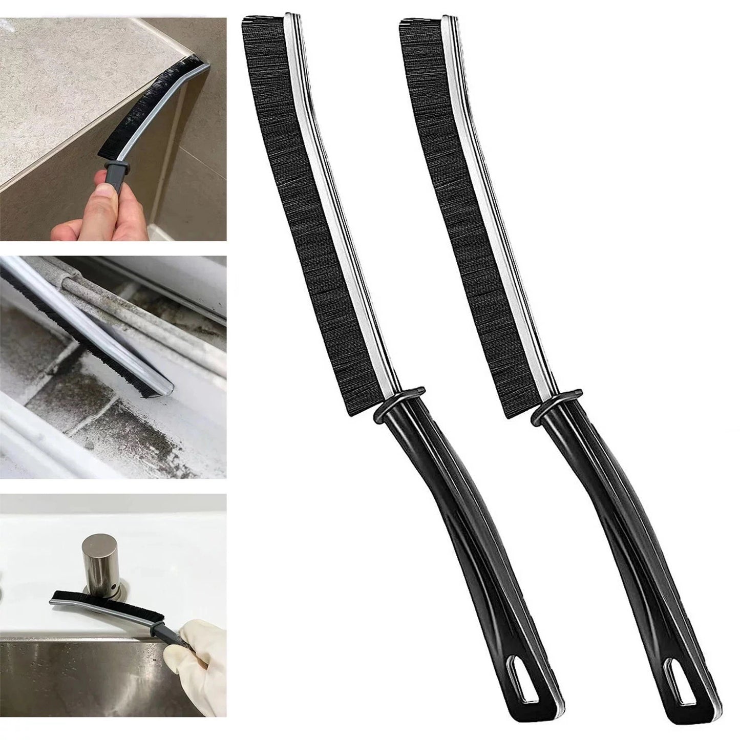 2 piece crevice cleaning brush set hard bristle for narrow gaps corners and household cleaning tool
