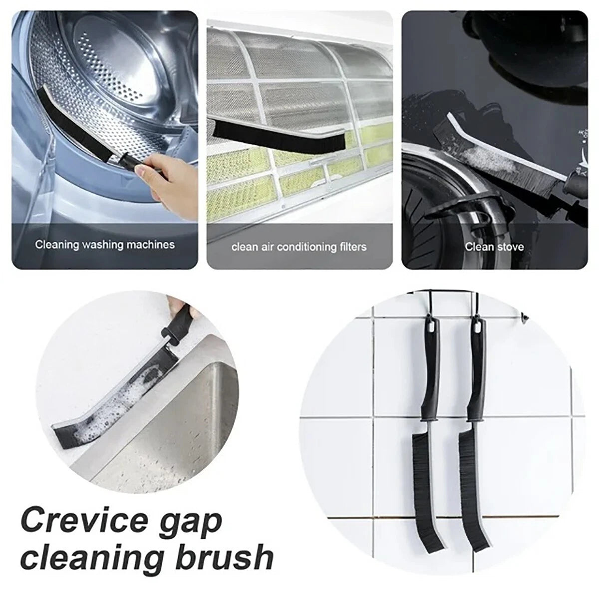 2 piece crevice cleaning brush set hard bristle for narrow gaps corners and household cleaning tool