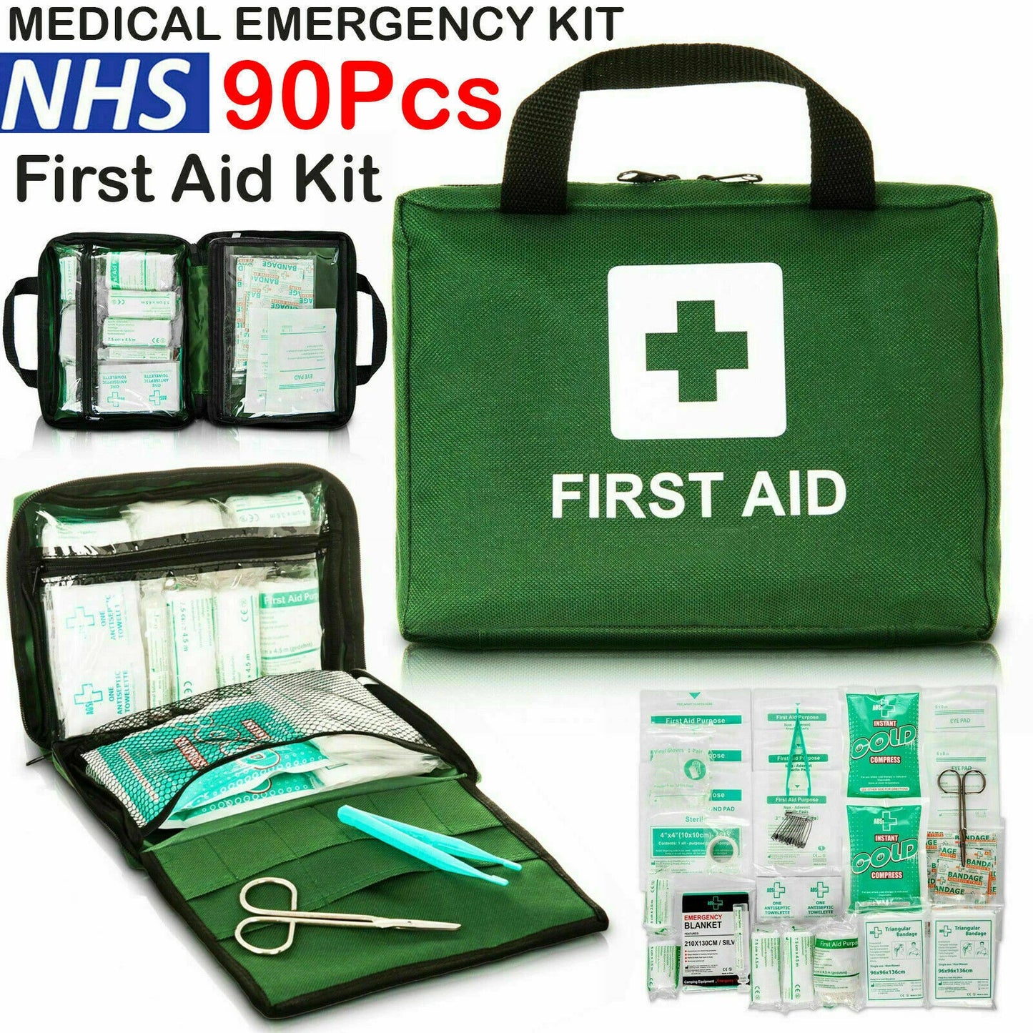 90 Piece First Aid Kit Bag Medical Emergency Kit Travel Home Car Taxi Workplace | Compact Safety First Aid Survival Pack