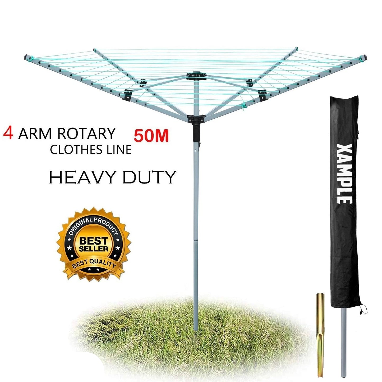 4 arm rotary airer outdoor washing line clothes dryer with ground spike and protective cover for garden laundry drying