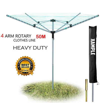 4 arm rotary airer outdoor washing line clothes dryer with ground spike and protective cover for garden laundry drying
