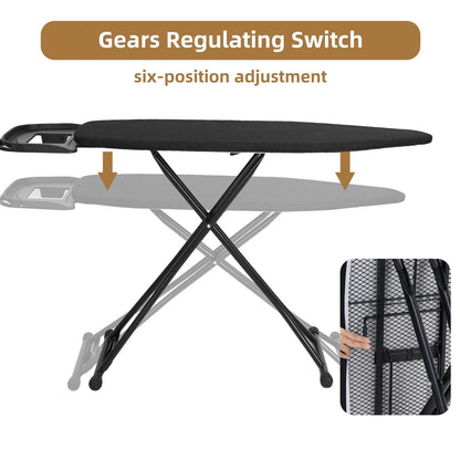 Lightweight folding ironing board 120cm x 40cm with adjustable height and non-slip feet for home laundry use