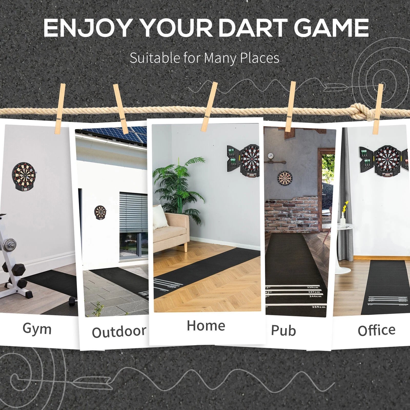 Rubber professional dart mat with marked throwing distances for darts games-3