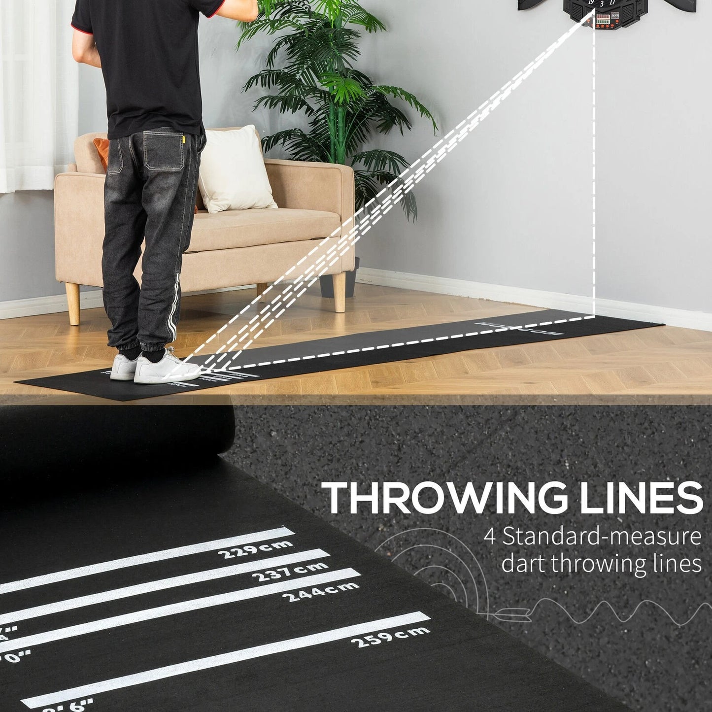 Rubber professional dart mat with marked throwing distances for darts games-5