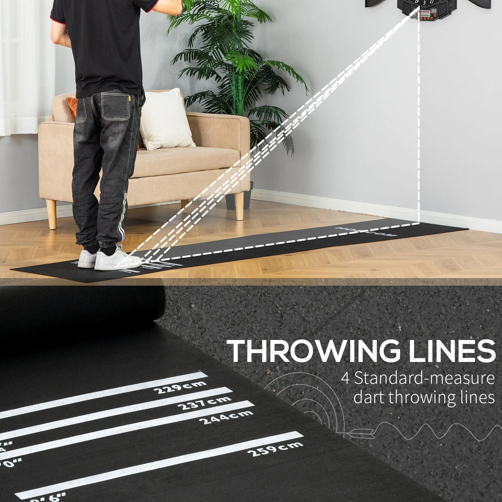 Rubber professional dart mat with marked throwing distances for darts games-5
