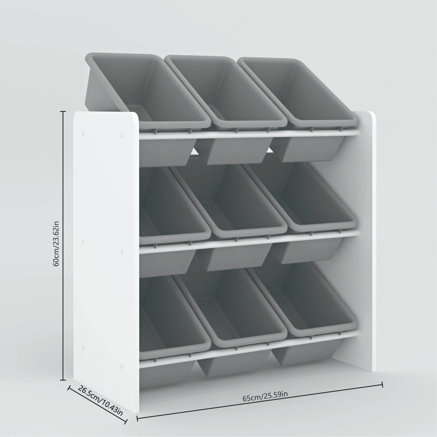 Children toy storage unit with 9 removable plastic bins and shelves for nursery and playroom organization-2