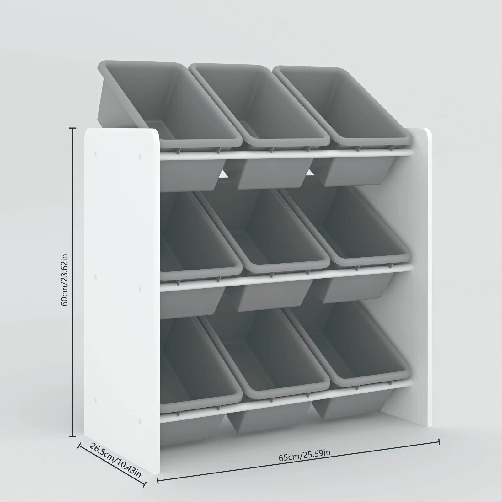 Children toy storage unit with 9 removable plastic bins and shelves for nursery and playroom organization-2