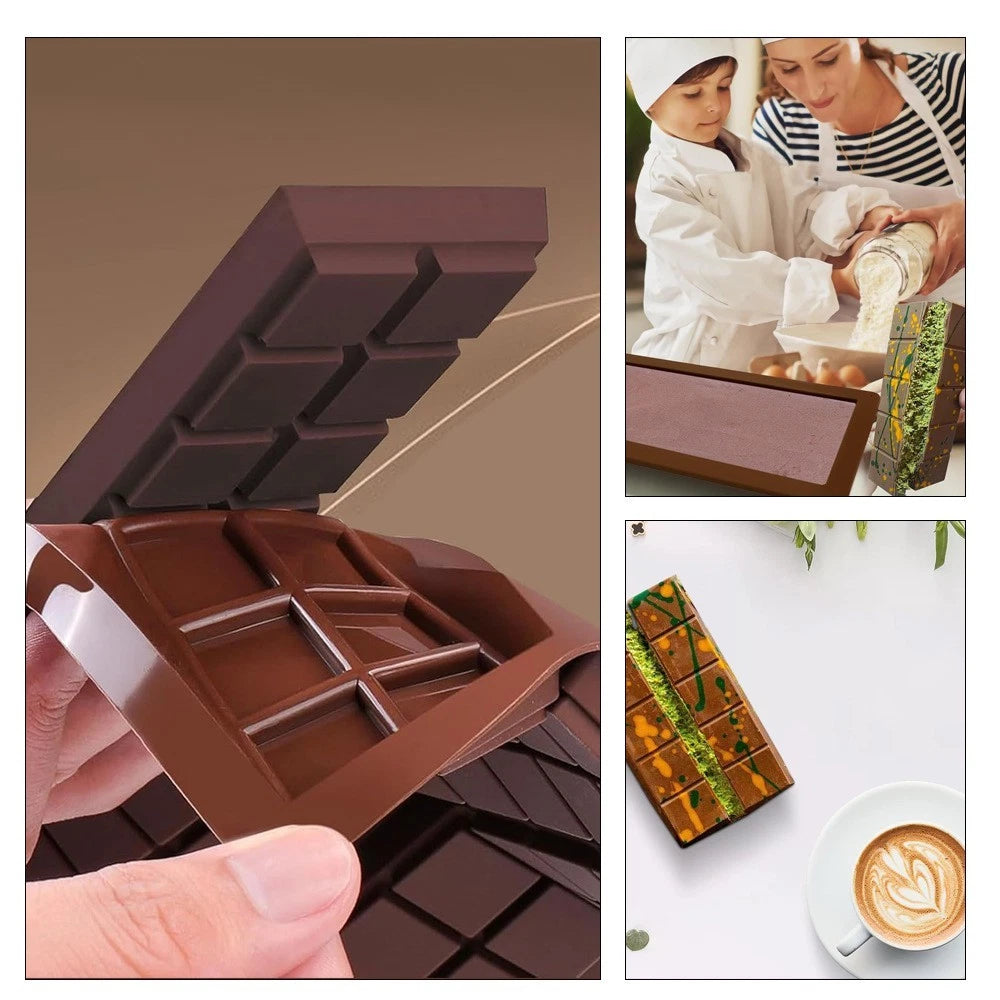 Set of 2 silicone chocolate bar moulds 10 square deep non-stick baking trays for chocolate candy dessert making-2
