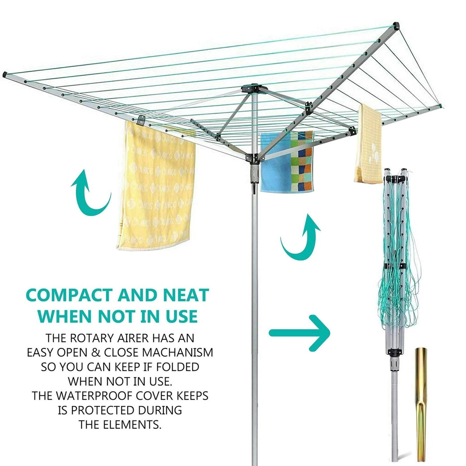 4 arm rotary airer outdoor washing line clothes dryer with ground spike and protective cover for garden laundry drying-2
