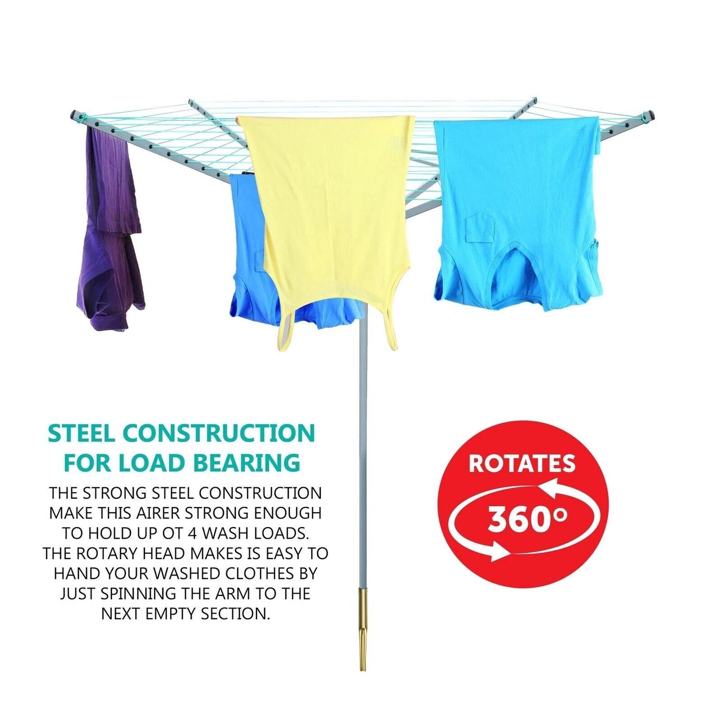4 arm rotary airer outdoor washing line clothes dryer with ground spike and protective cover for garden laundry drying