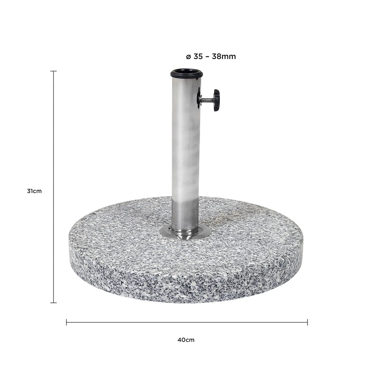Charles Bentley 15Kg Round Granite Parasol Base Stone Umbrella Stand | Secure Windproof Stability | Patio Tables & Gardens