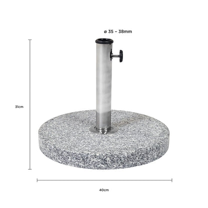 Charles Bentley 15Kg Round Granite Parasol Base Stone Umbrella Stand | Secure Windproof Stability | Patio Tables & Gardens