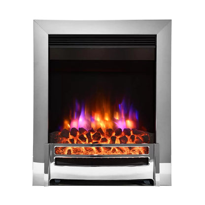 Flare Ember Inset Electric Fire in Chrome 2kW with realistic flame effect and modern chrome finish for home heating