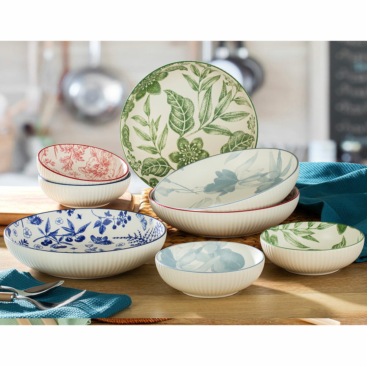 Signature Housewares botanical stoneware bowl set, main view