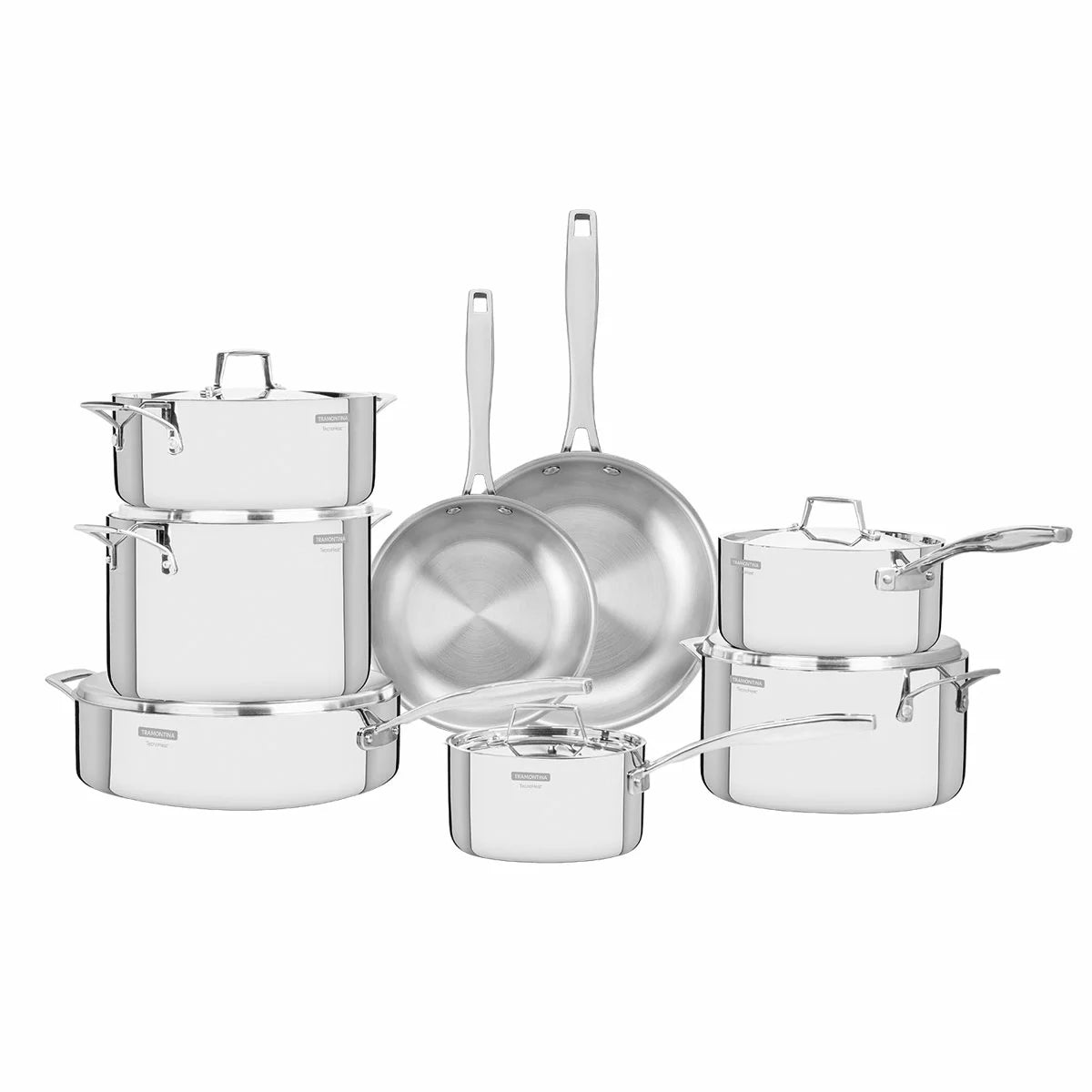 Tramontina Tri-Ply Stainless Steel Cookware Set, 14 Piece | Even Heat Distribution | Home Chefs & Family Cooking
